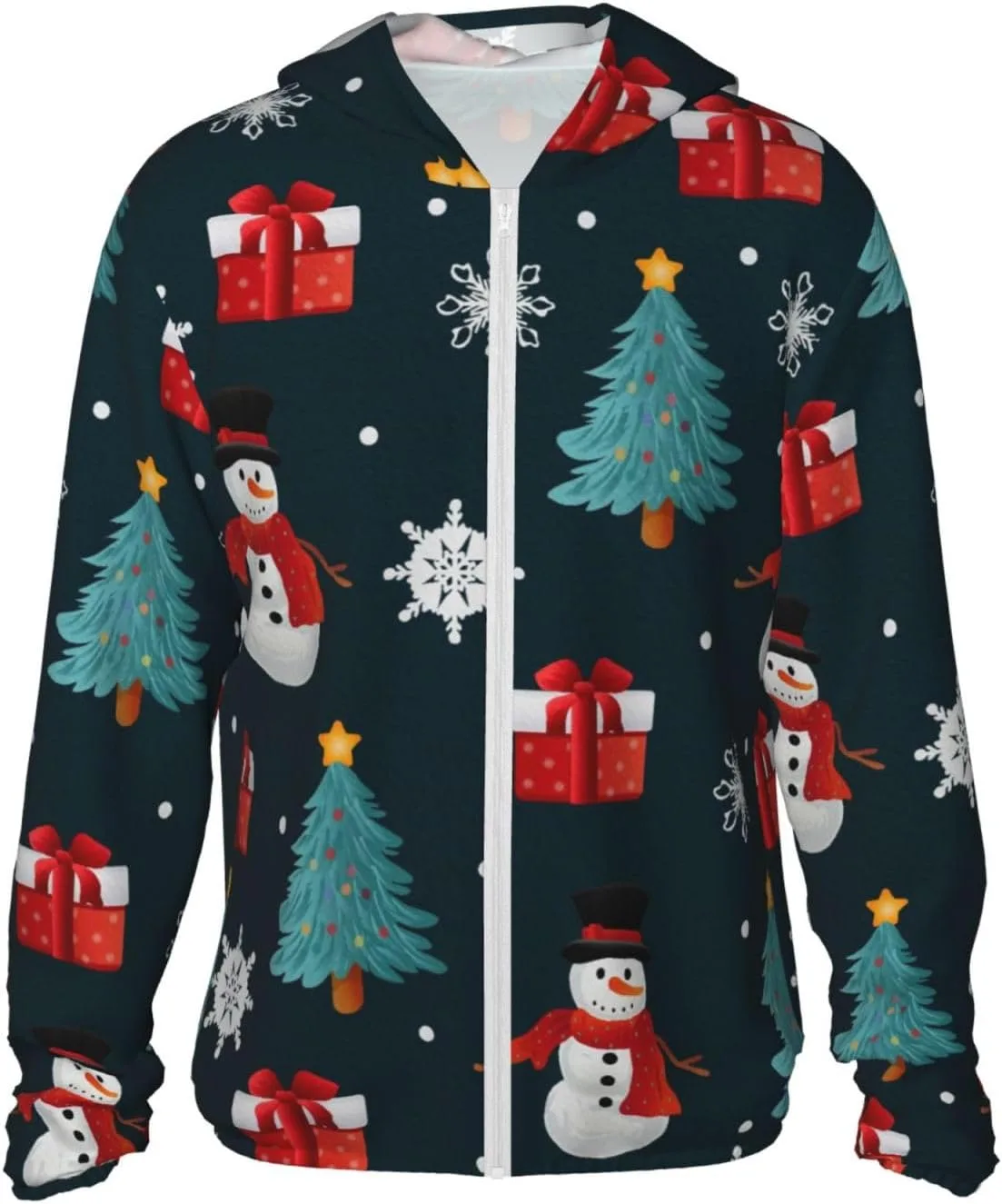 Толстовка с капюшоном Snowmen Christmas, защита от солнца, легкая, на молнии