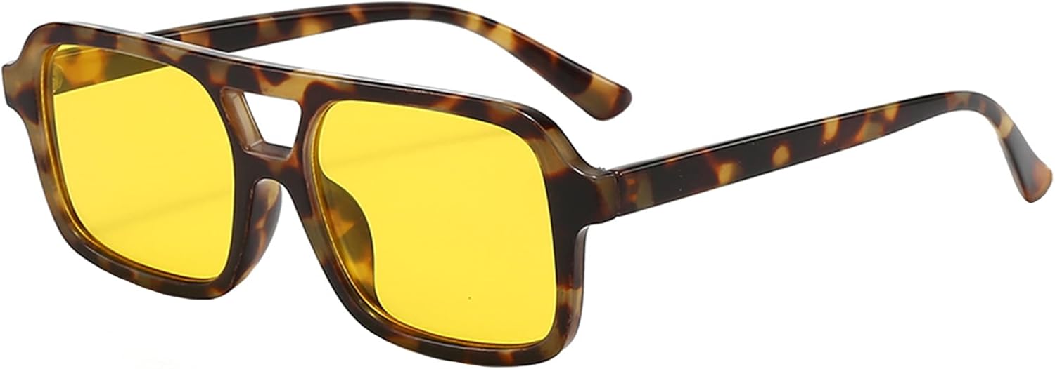 

Ретро-солнцезащитные очки-авиаторы квадратной формы для женщин и мужчин, классический винтаж 70-х, модные прямоугольные солнцезащитные очки с защитой от УФ-излучения UV 400 Teumire, A12 Leopard/Yellow Lens