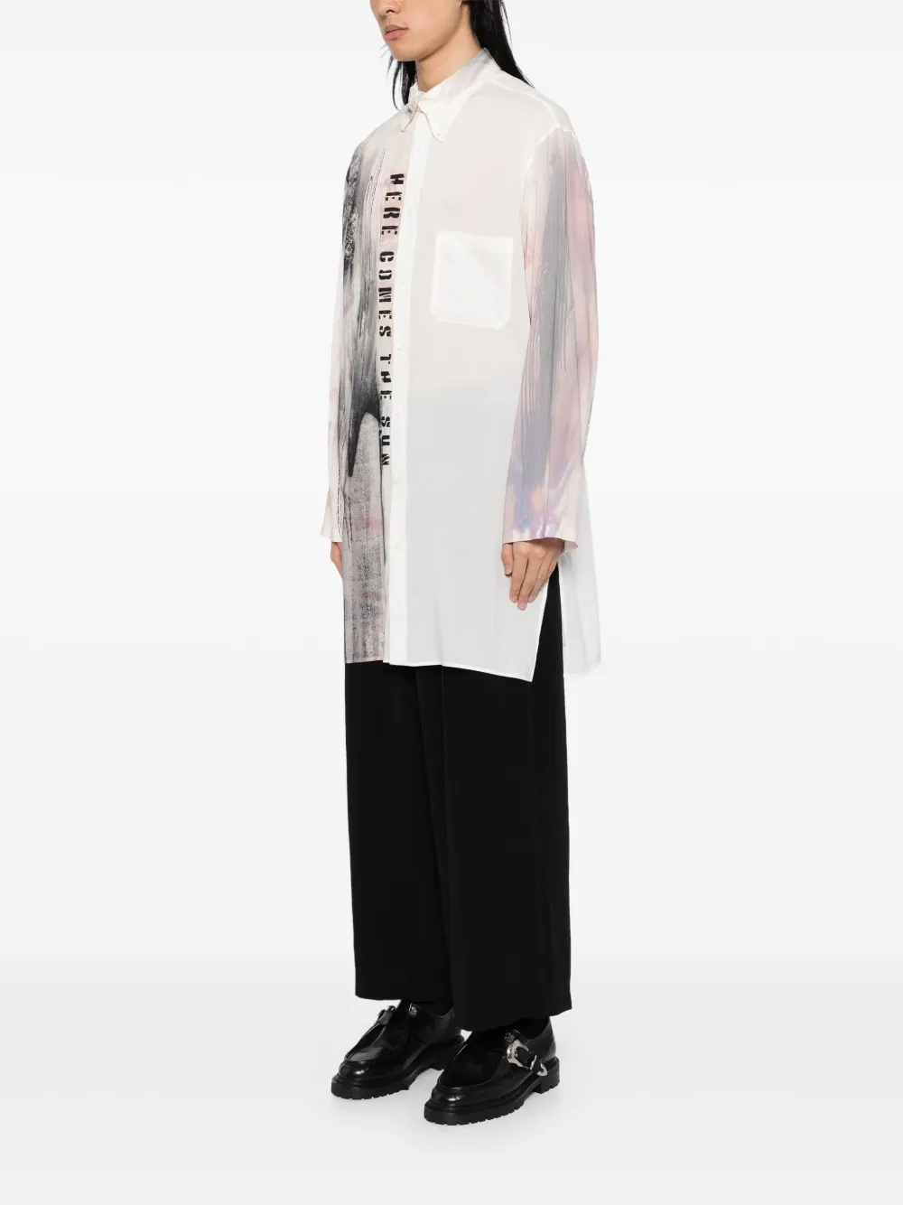 Рубашка с графичным принтом Yohji Yamamoto, нейтральный — фото 3