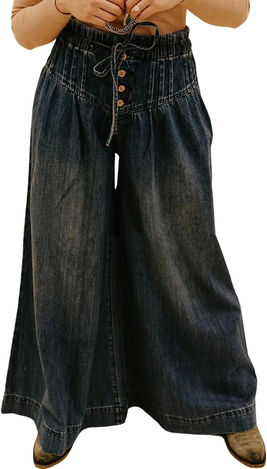 

Женские джинсы с широкими штанинами и эластичным поясом Leyoutx