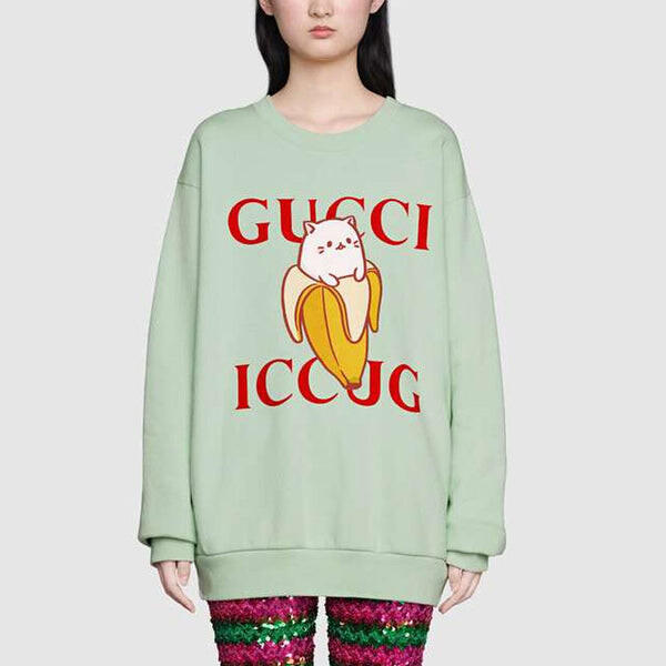 Толстовка x bananya crossover ss21 kitten round neck cartoon long sleeves green Gucci, зеленый — фото 3