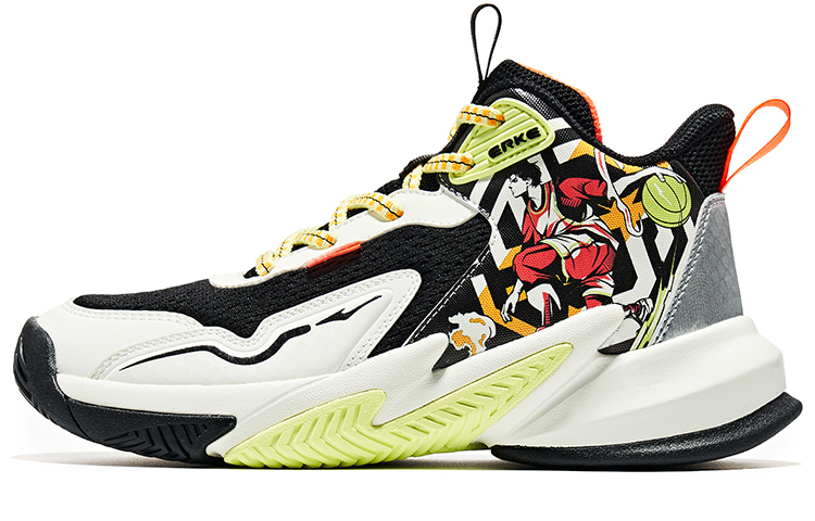 

ERKE KIDS Скользостойкие износостойкие кроссовки для баскетбола Mid top для детей Black Green Kids'