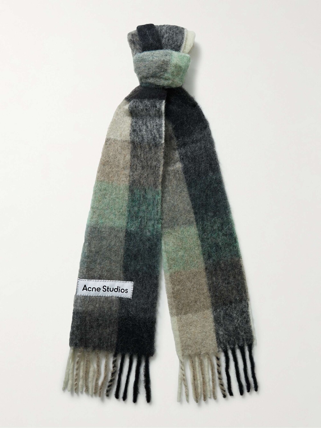 

Вязаный шарф в клетку с бахромой ACNE STUDIOS, серый