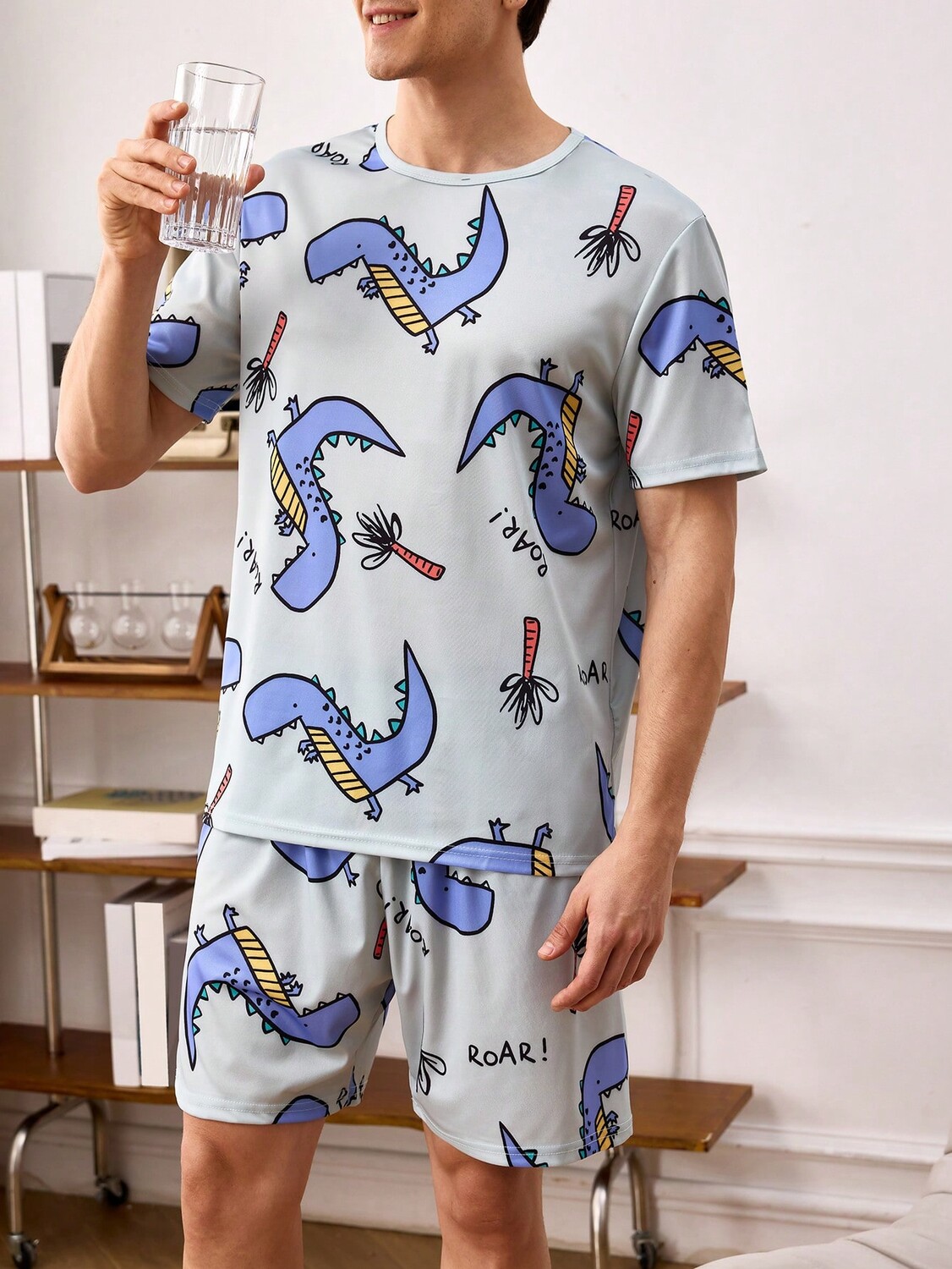 

Мужская пижама с мультяшным узором / комплект ночного белья, зеленый