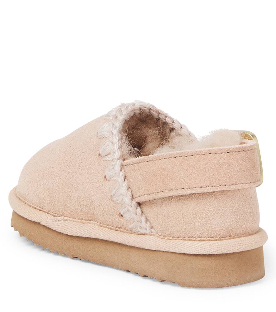 Вышитые замшевые клоги с подкладкой из овчины Mou Kids, Rose Beige — фото 2