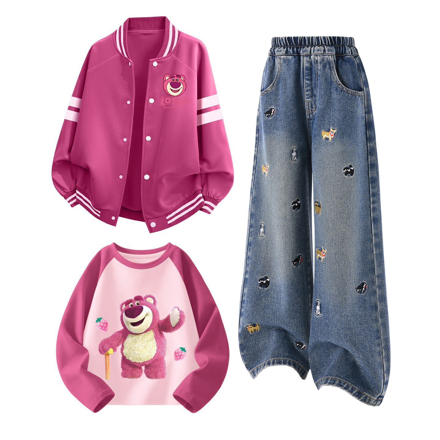 

Детская повседневная спортивная одежда с круглым вырезом Moderate Disney, di yuxin bear k розовый красный+solid color denim синий+di chen su bear fuchsia