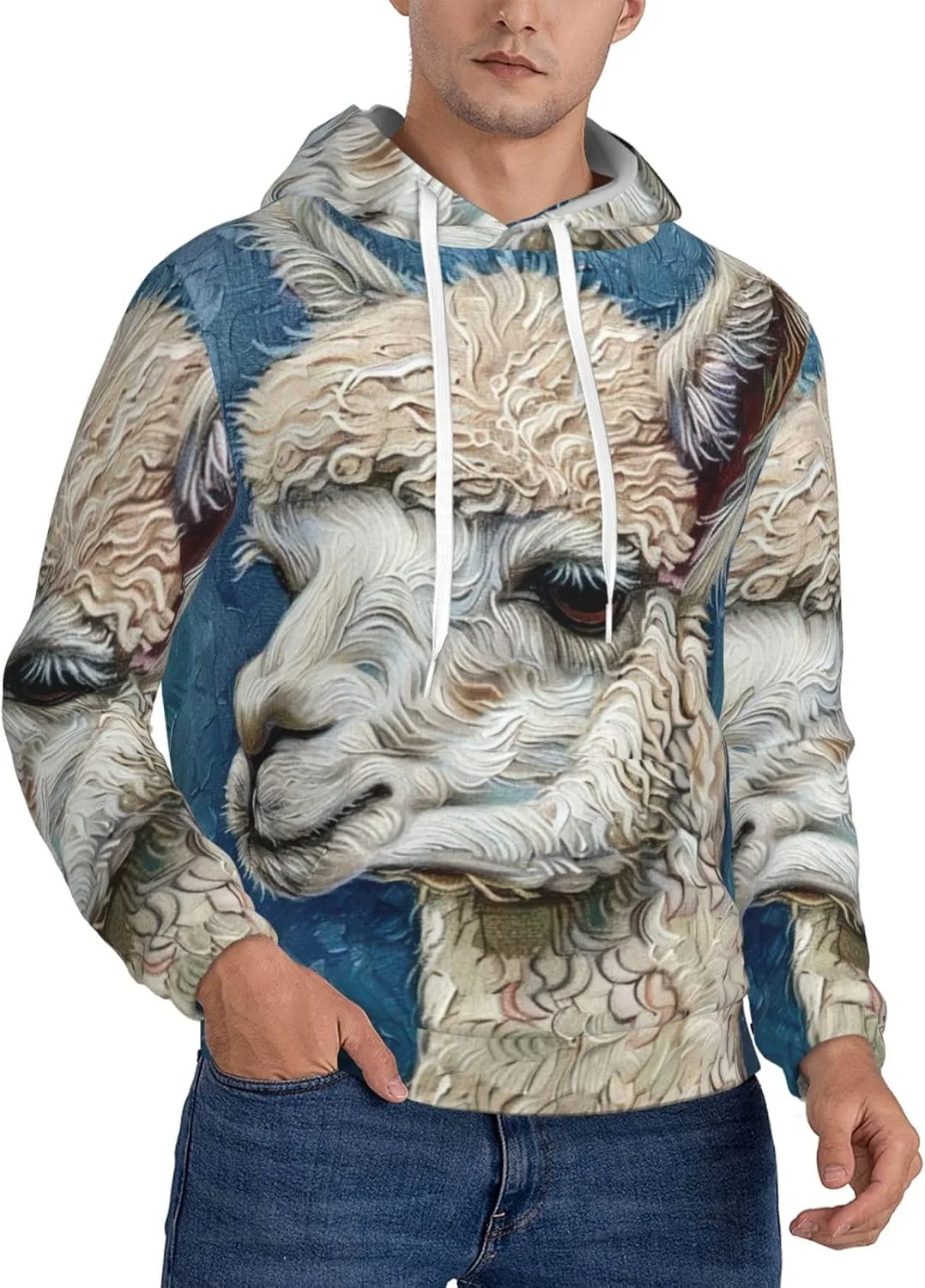 

Толстовка с капюшоном BaerK для мужчин, флисовая, с принтом Alpaca Llama, мягкая, теплая, с карманом