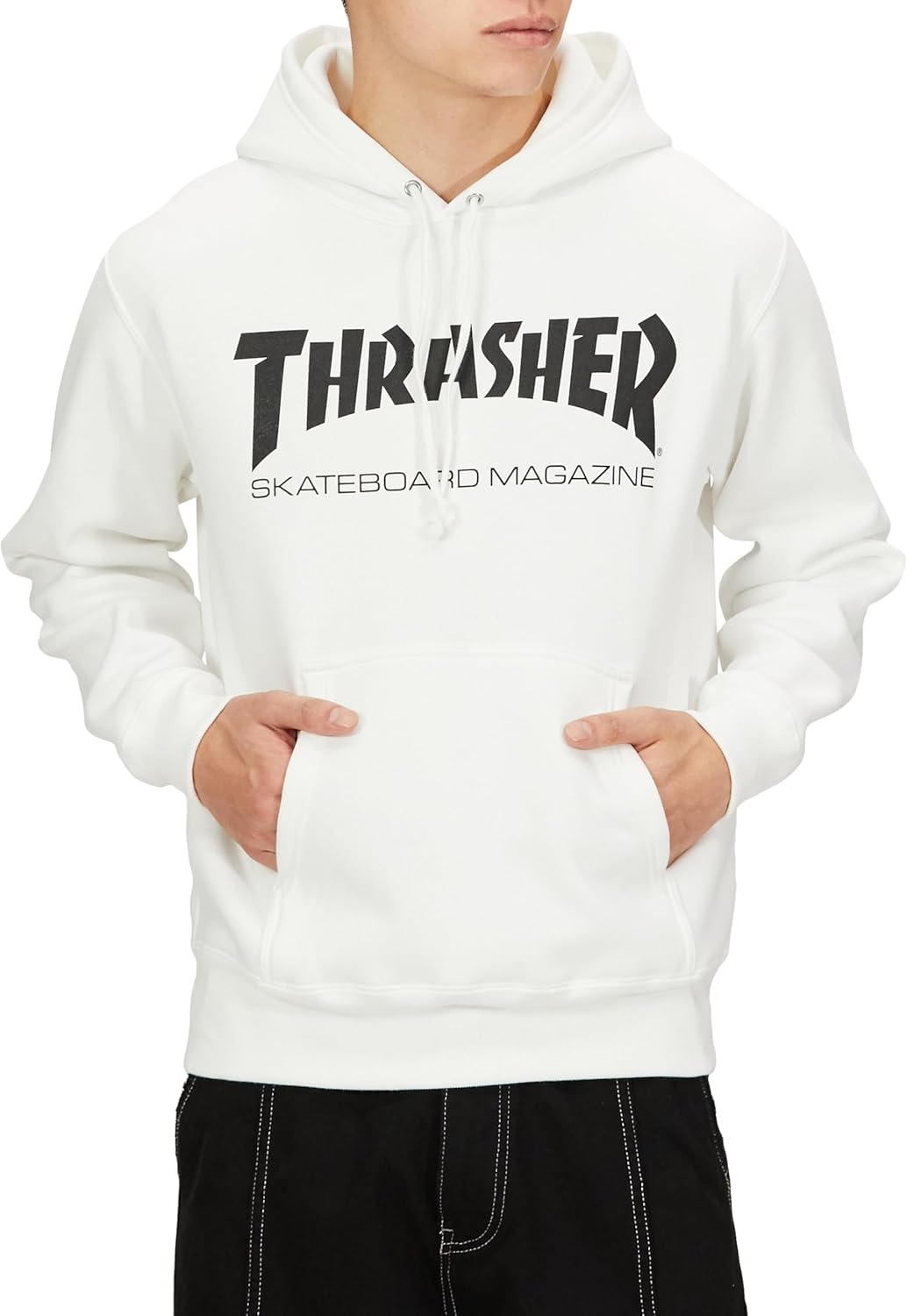 

Мужская толстовка с капюшоном Thrasher TH8501 (с логотипом бренда) в классическом стиле, белый/черный