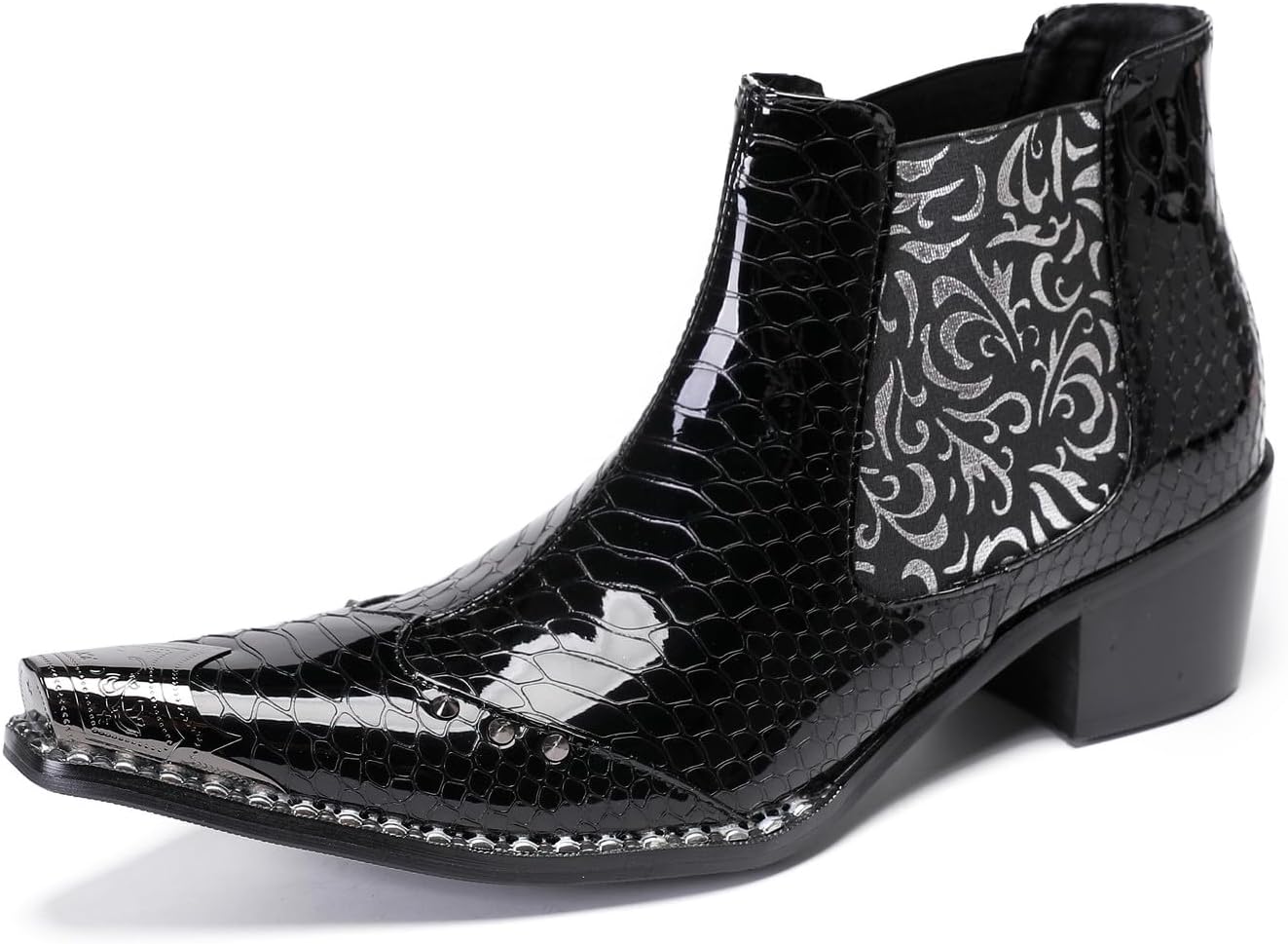 

Ботинки Santimon Mens Chelsea для вечеринки и повседневной носки, стильные чукка-ботинки с металлическим носком, из натуральной кожи, вестерн-ботинки до щиколотки, ковбойские ботинки для мужчин и мальчиков, для бальных танцев и выпускного, черны...