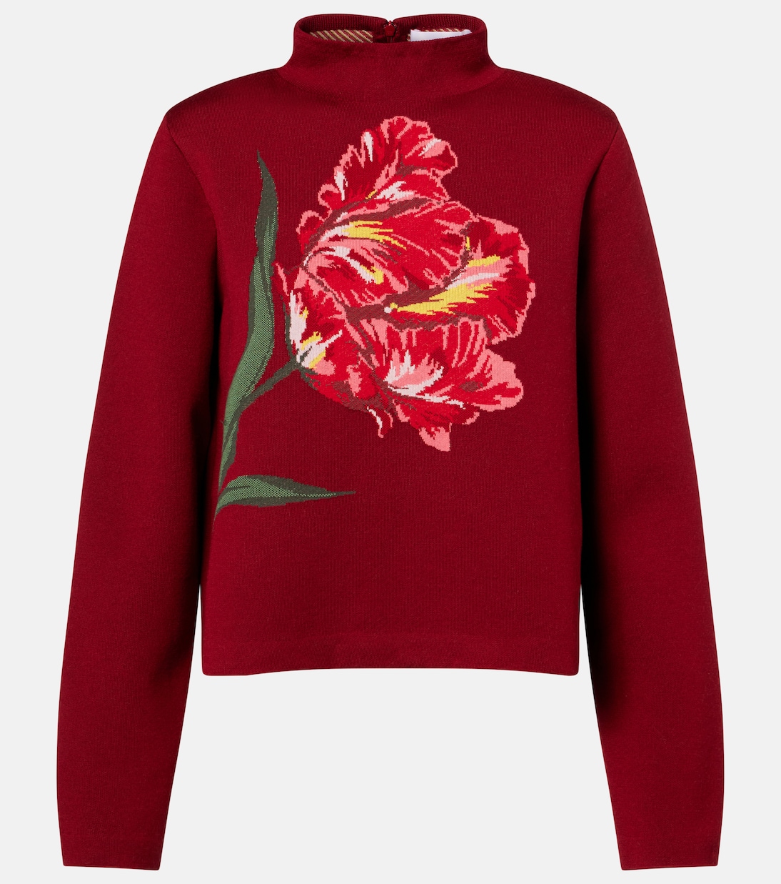 

Свитер из хлопка и шерсти с цветочным жаккардом Carolina Herrera, Garnet Multi