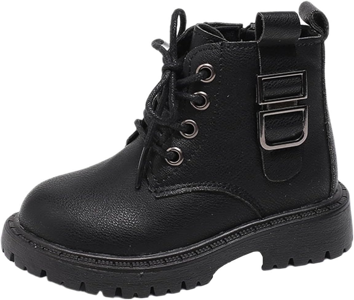 

Детские ботинки на шнуровке для мальчиков и девочек, ботильоны для верховой езды из искусственной кожи с боковой молнией и рифленой подошвой, прогулочные ботинки Generic, черный