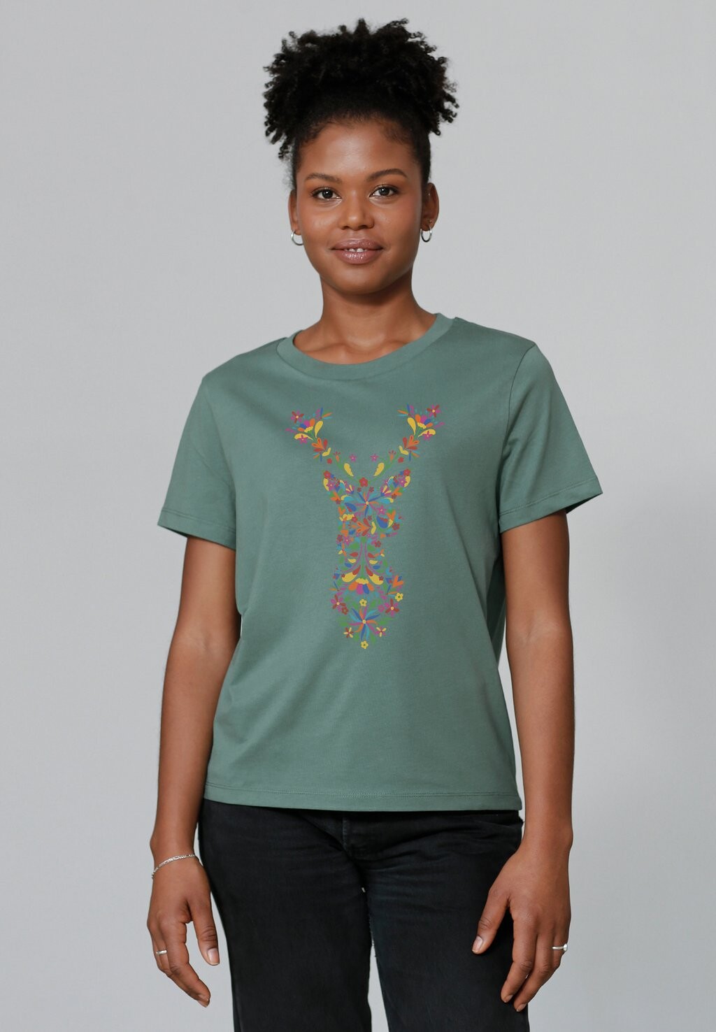 

Футболка с принтом FLORAL DEER watapparel, темно-зеленый