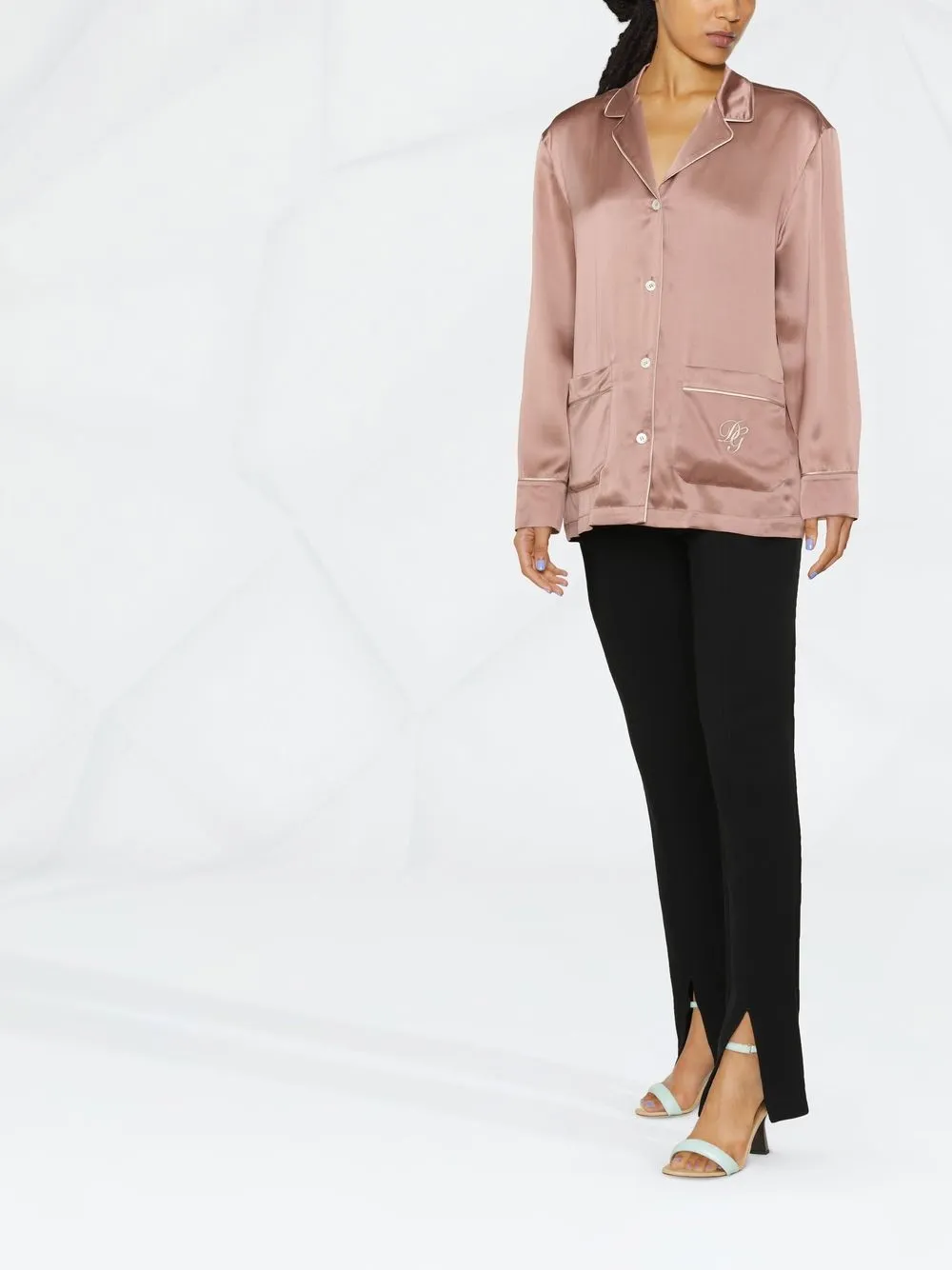 

Шелковый пижамный топ с вышитым логотипом DOLCE & GABBANA, розовый