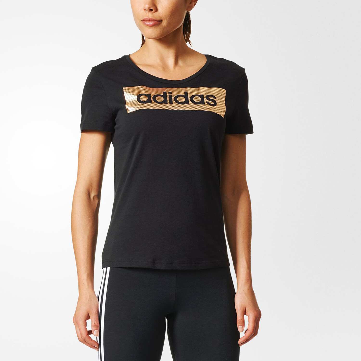 Женская футболка Essentials Linear Foil Logo, черная Adidas — фото 3