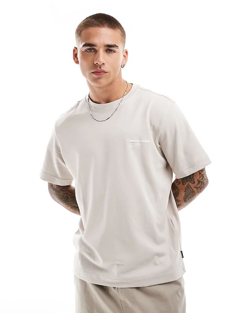 

Jack & Jones – Футболка свободного кроя бежевого цвета с принтом на груди