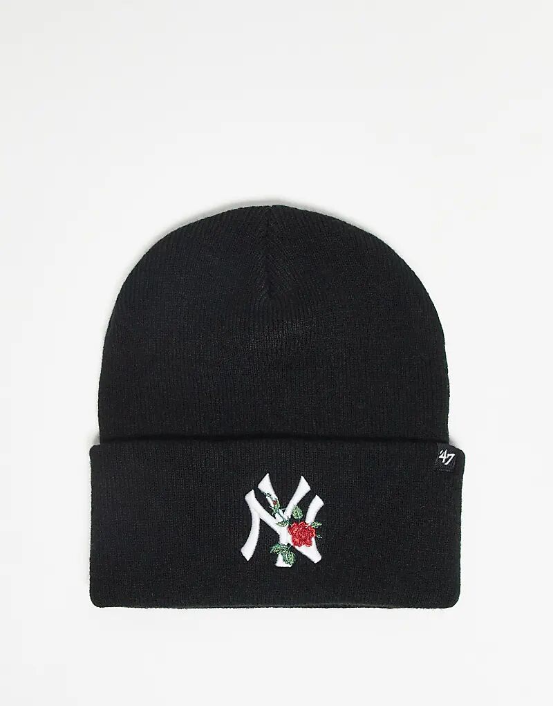 

47 Brand NY Yankees вязаная шапочка с цветочной вышивкой черного цвета
