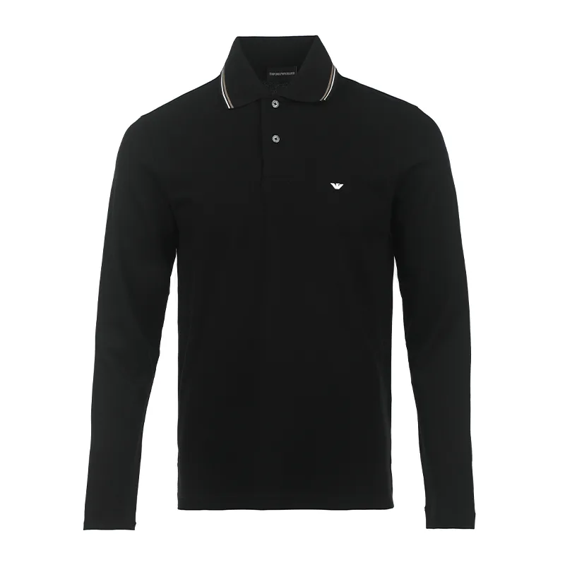 EMPORIO ARMANI Мужская черная поло с длинным рукавом