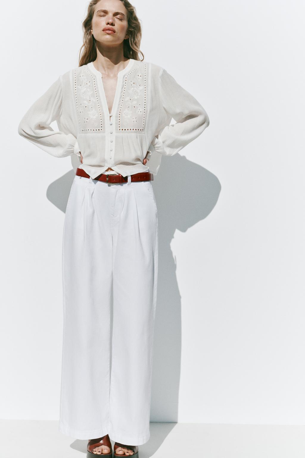 

Z1975 широкие плиссированные джинсы со средней талией ZARA, белый