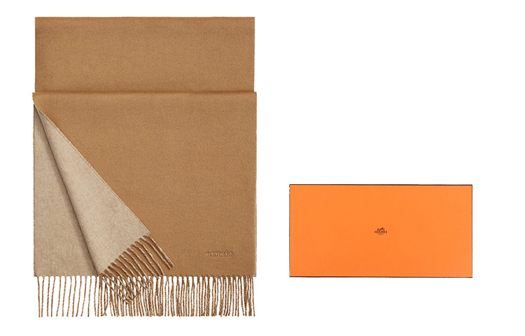 Кашемировый вязаный шарф Unisex HERMES, коричневый/бежевый — фото 3