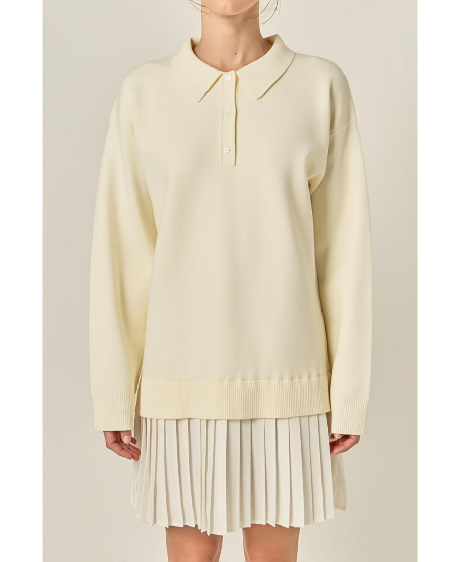 

Женское мини-платье-поло из комбинированных материалов English Factory, Cream