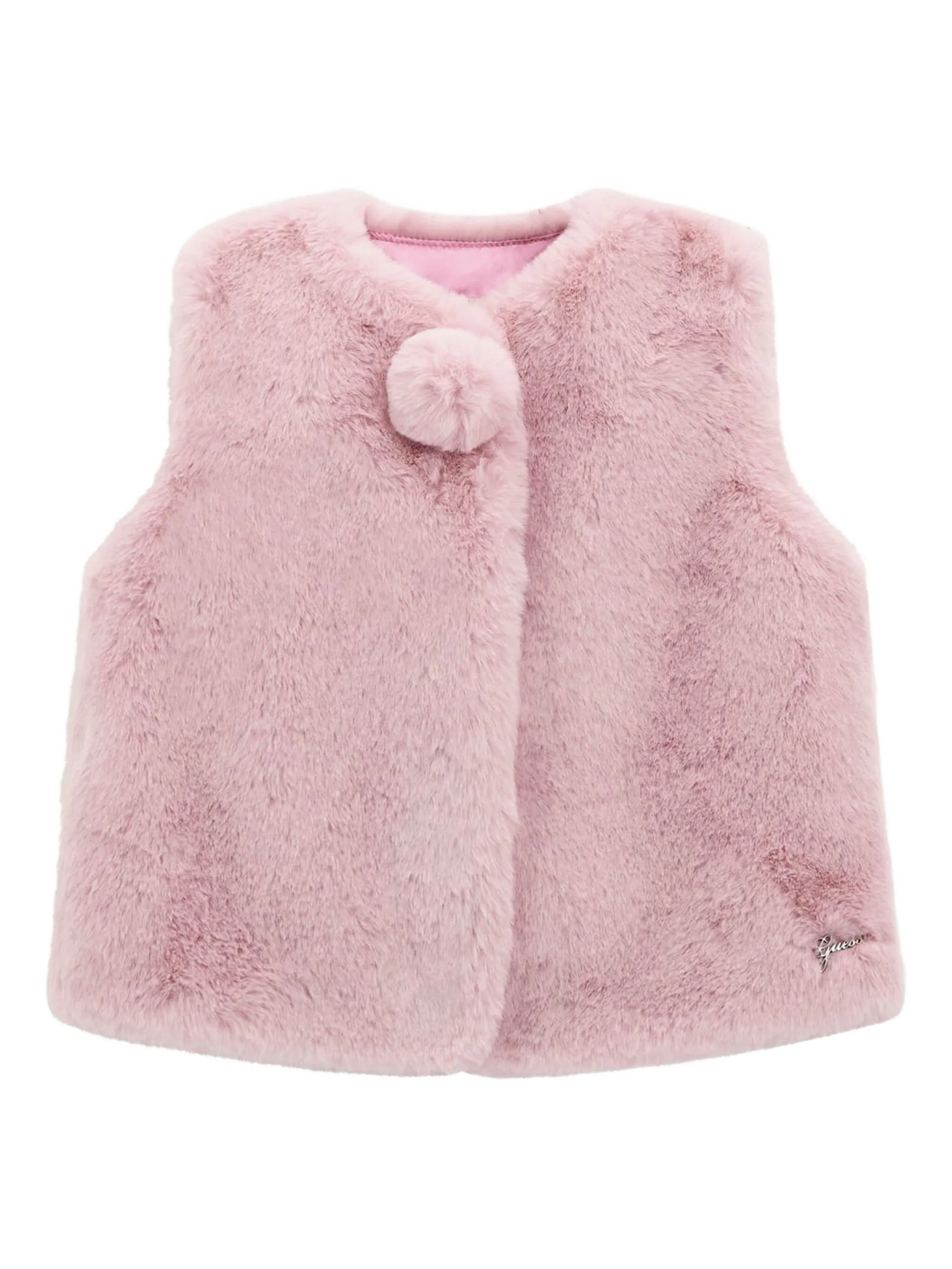 

Жилет из искусственного меха с помпонами Guess Kids, розовый