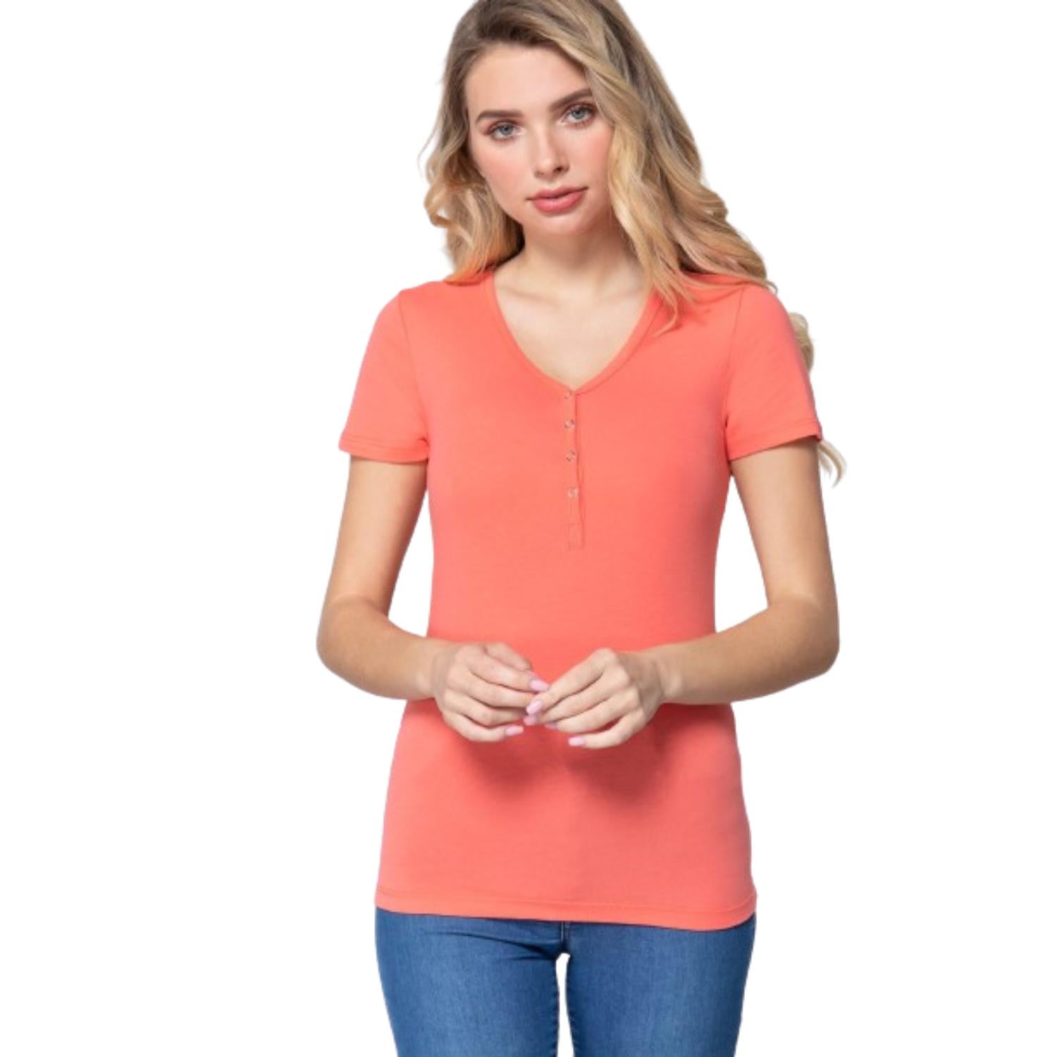 

Короткий Slv V-образный вырез хенли трикотажный топ FASHNZFAB, цвет deep coral