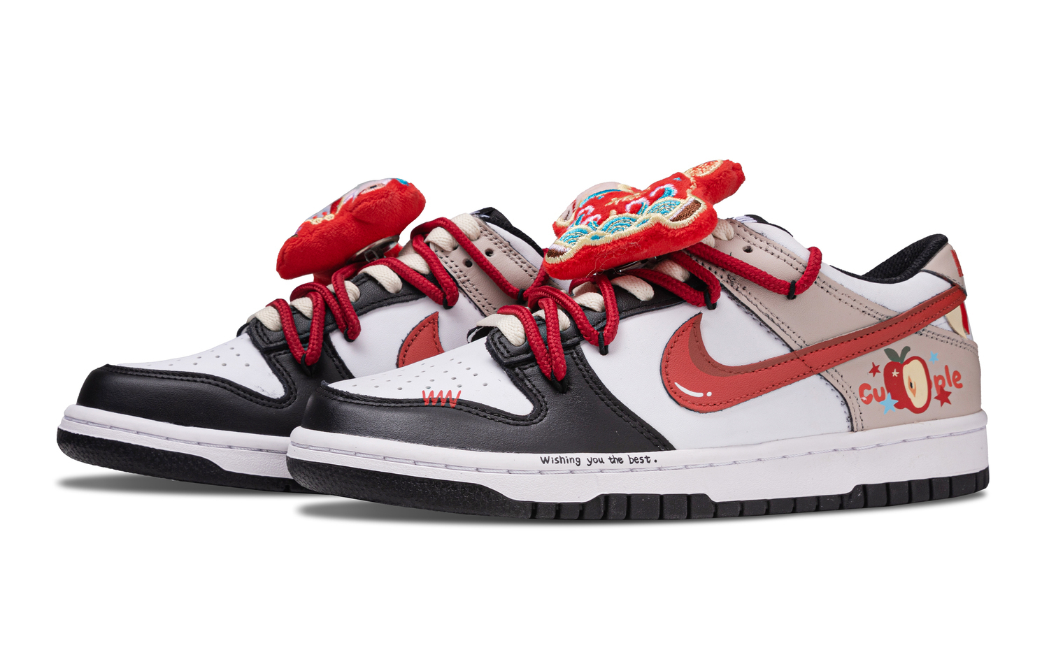 Nike Детские низкие скейтбордистские кроссовки Dunk Apple Stirrups из кожи с противоскользящей амортизацией, белые, красные, коричневые, для подростков — фото 4