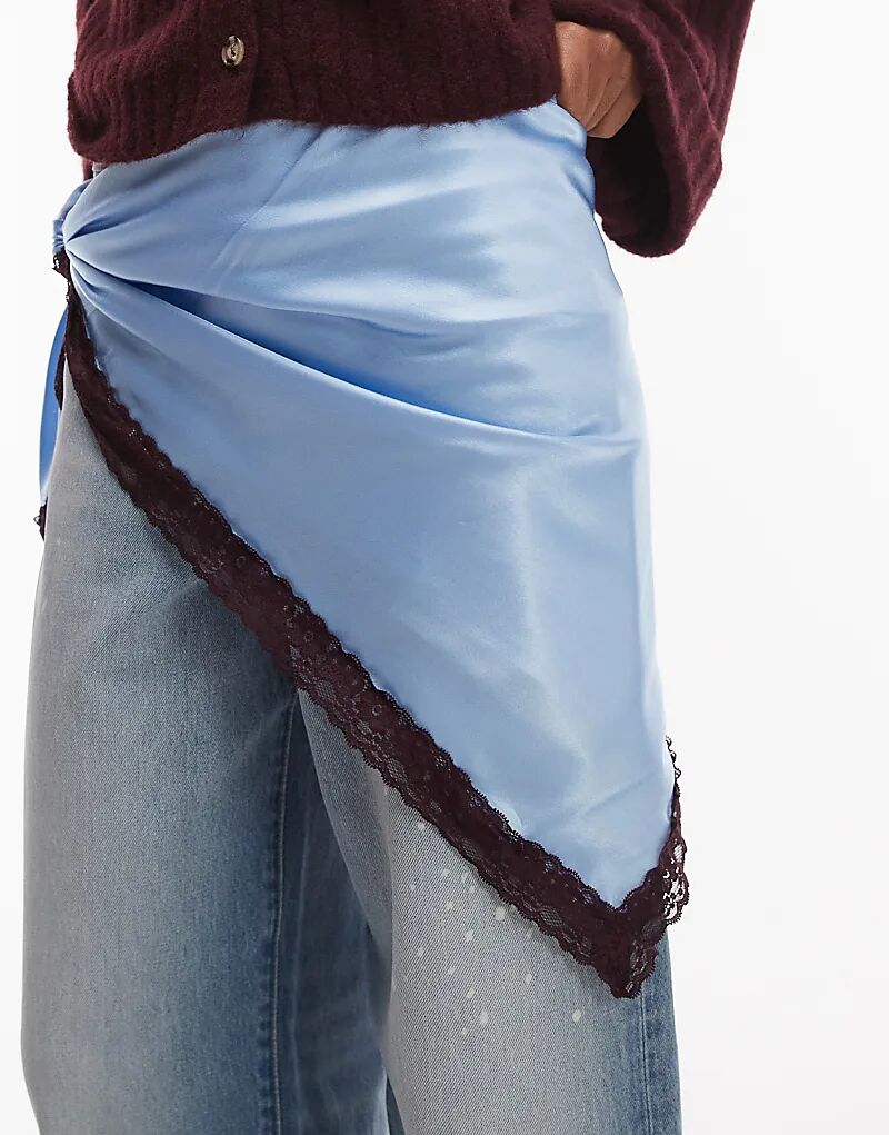 

Шарф ASOS DESIGN с атласной кружевной отделкой синего цвета