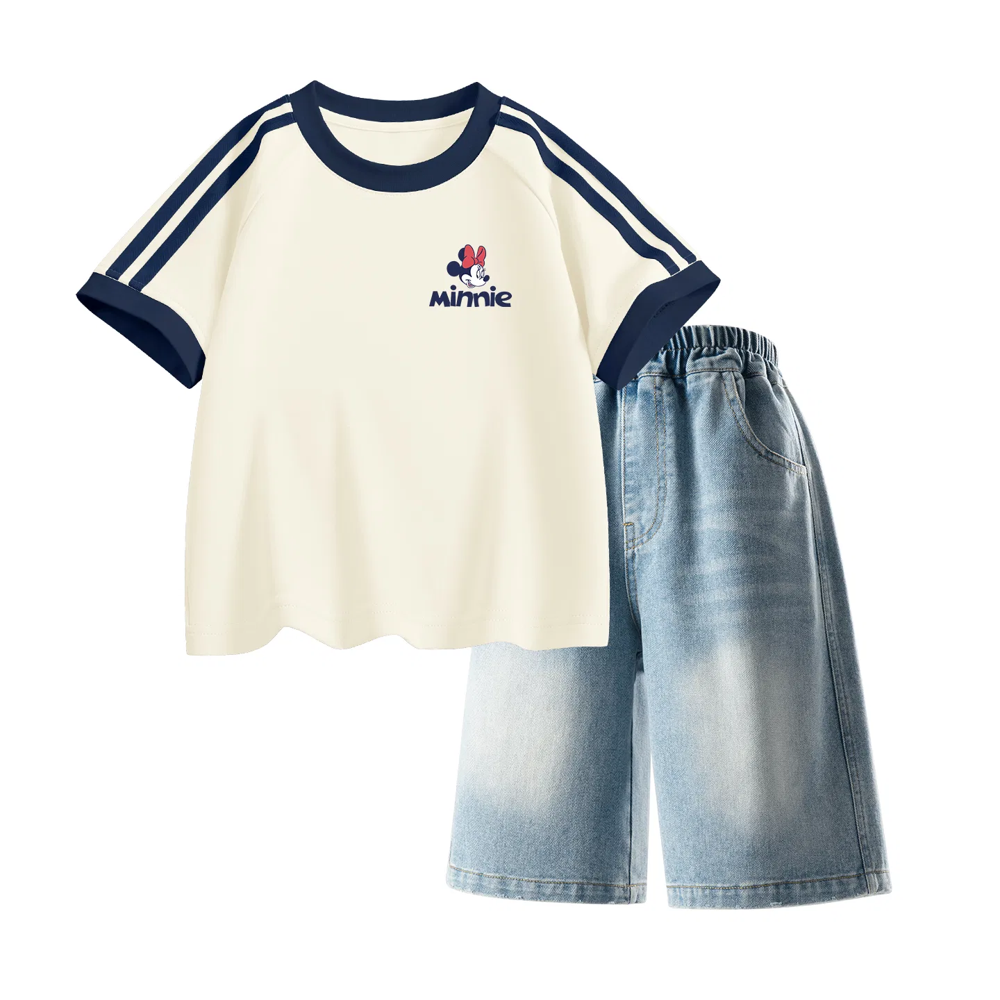Детский спортивный костюм Casual Sportswear 2 Piece Set Disney, Diyouya Minnie K Almond White+Solid Color Denim Blue