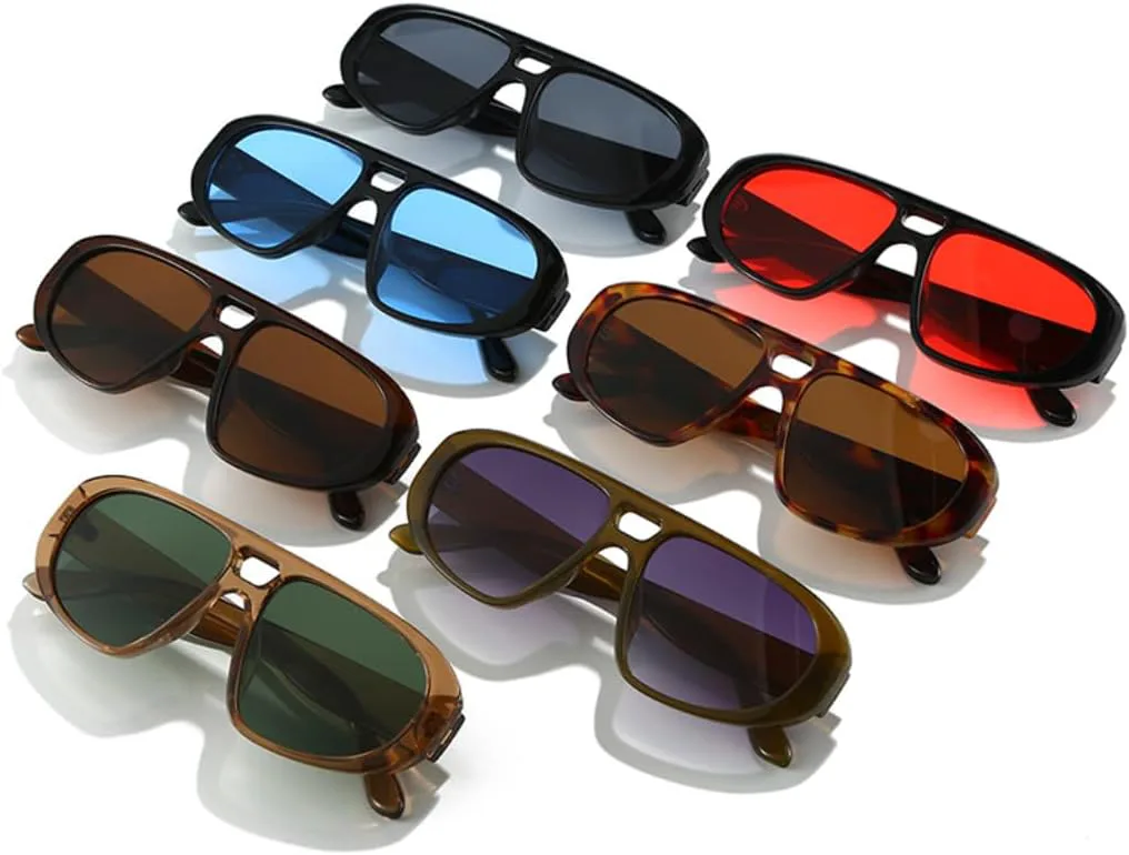 

Ретро солнцезащитные очки с двойной перемычкой для женщин, защита от УФ-излучения UV400, модные, красные и синие, для мужчин, в стиле панк VRTRFFTR, Black Red