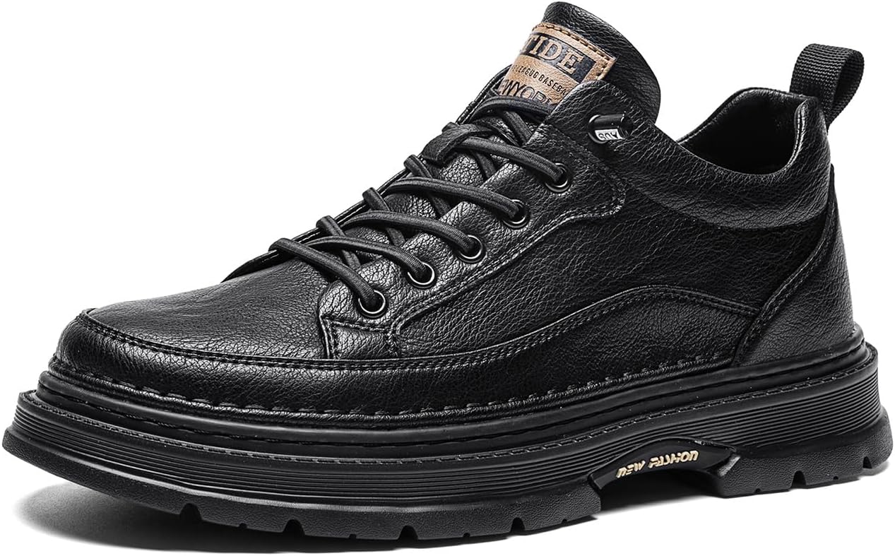 

Мужские винтажные кожаные оксфорды на платформе с шнуровкой, модные повседневные кроссовки с круглым носком, противоскользящие, для прогулок, вождения и путешествий Lhyxu, черный