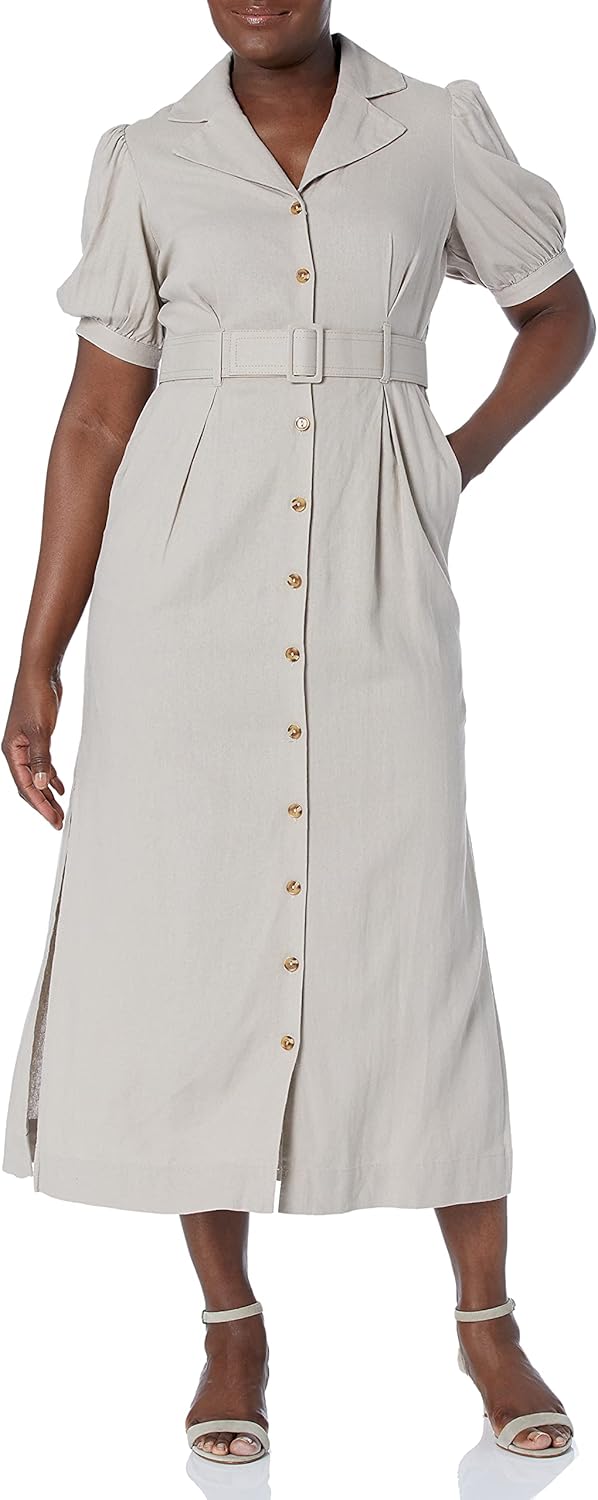 

Платье-рубашка макси с короткими рукавами и поясом от Calvin Klein, Khaki