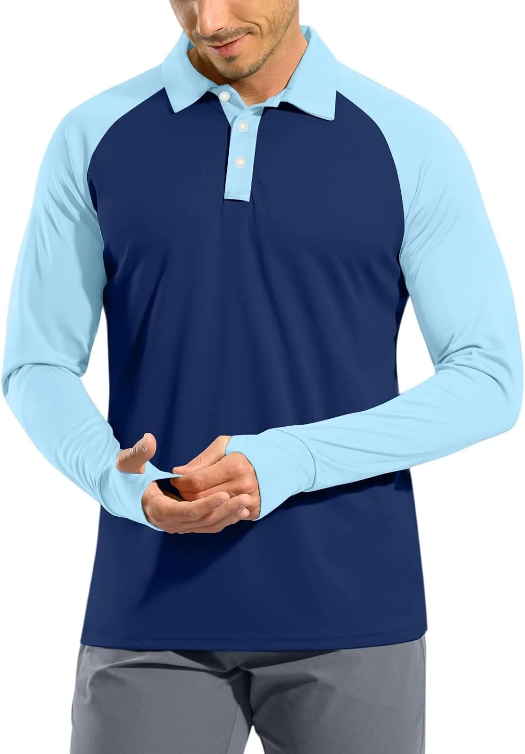 

DuDubaby мужская поло с длинным рукавом, UPF 50+, легкая