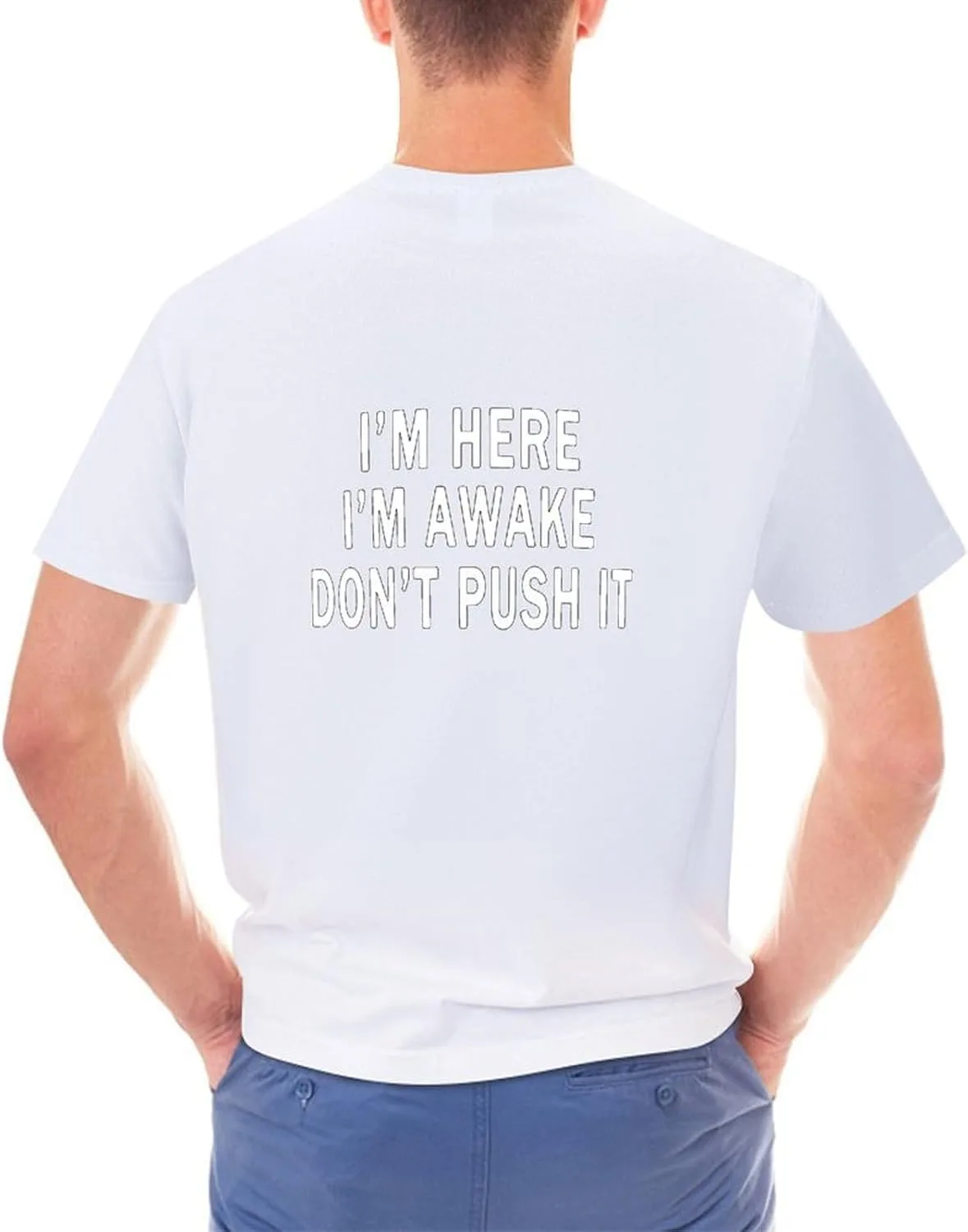 Футболка Funny Im Here Im Awake Dont Push модная мягкая дышащая стильная ретро для плавания мужская Generic, белый