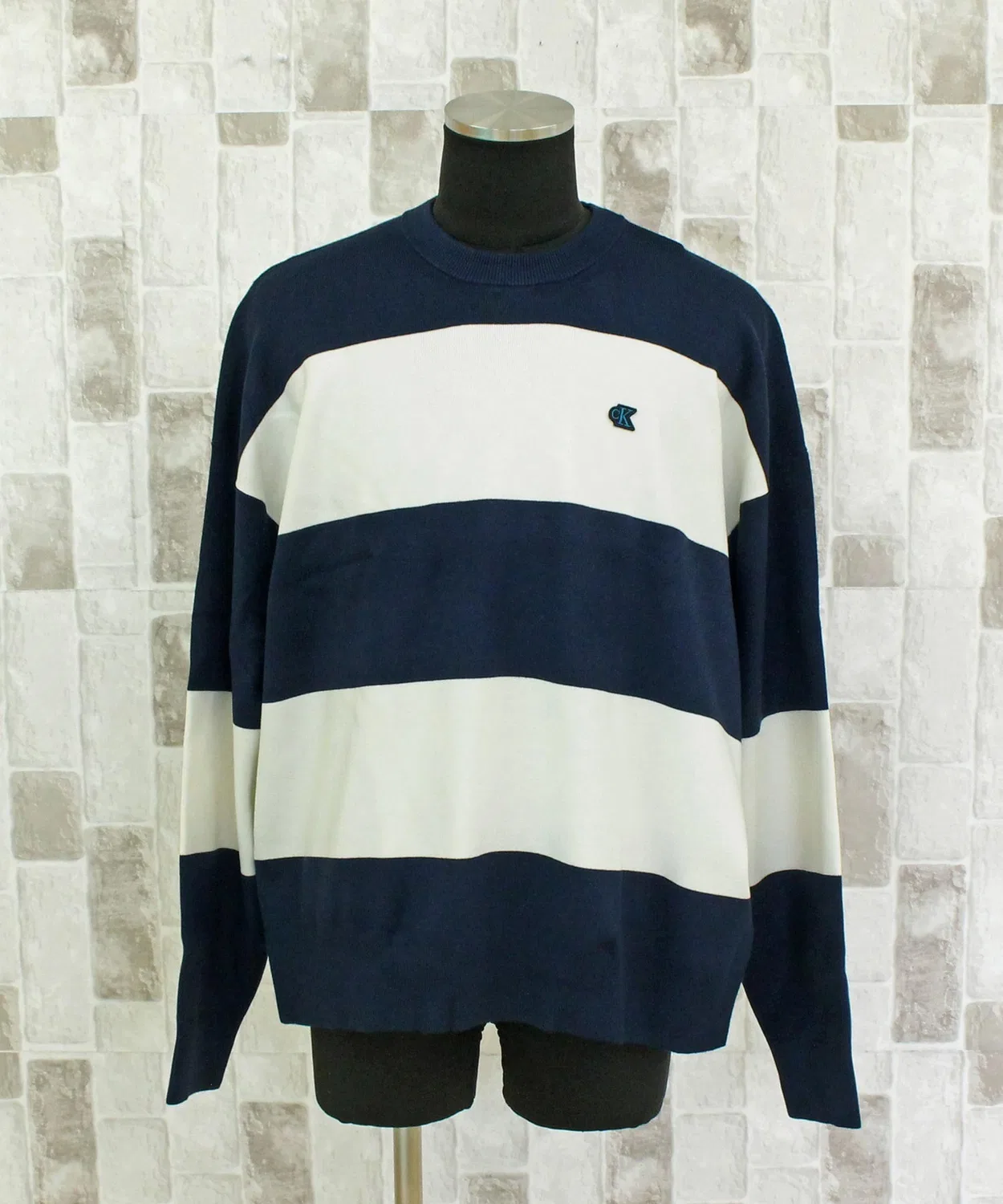 Свитер Calvin Klein Striped Snowy Relaxed Crewneck, тёмно-синий — фото 4