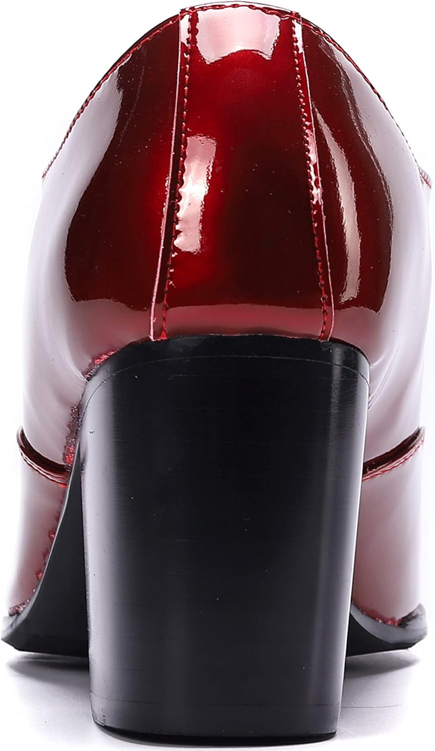 Мужские туфли Santimon Mens из красной лакированной кожи на массивном каблуке - с заостренным носком, без шнуровки, с золотой молнией, блестящая обувь для вечеринок и свадеб — фото 4