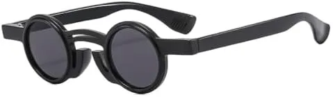 

Ретро-очки в стиле панк, маленькие круглые, 2027 год, для женщин, модные двухцветные, для мужчин, трендовые хип-хоп солнцезащитные очки UV400 MTZJH, Black Gray