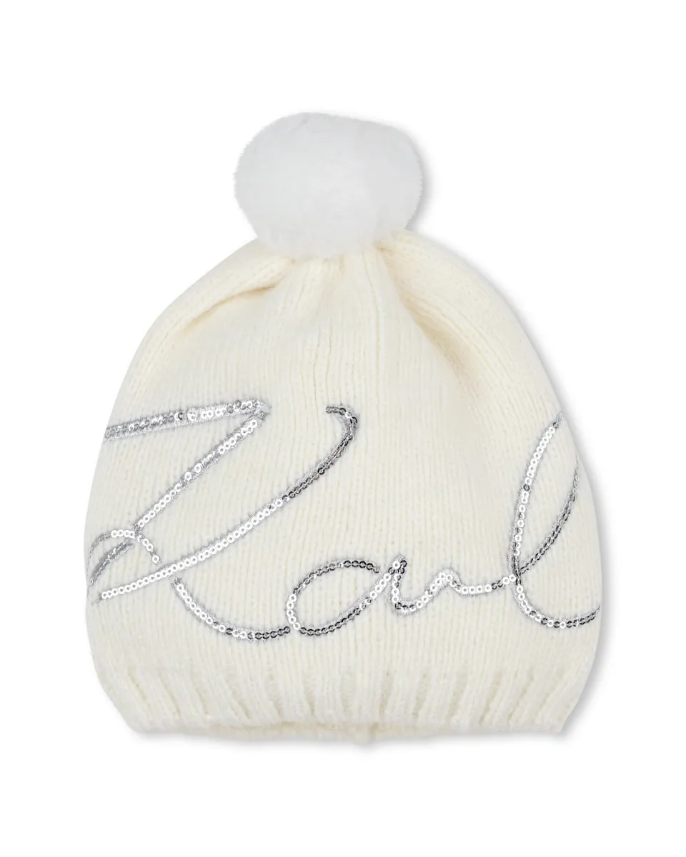 

Детская шапка натурального цвета из акрила Karl Lagerfeld Kids