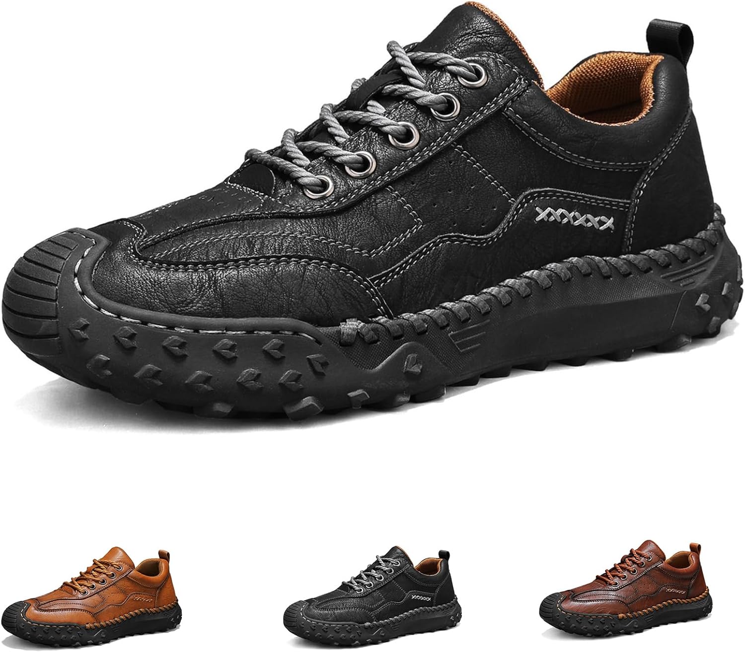 

Мужская ручная работа, премиум-класс, ортопедические кожаные туфли с противоскользящей подошвой, удобные модные слипоны для вождения и походов Generic, черный