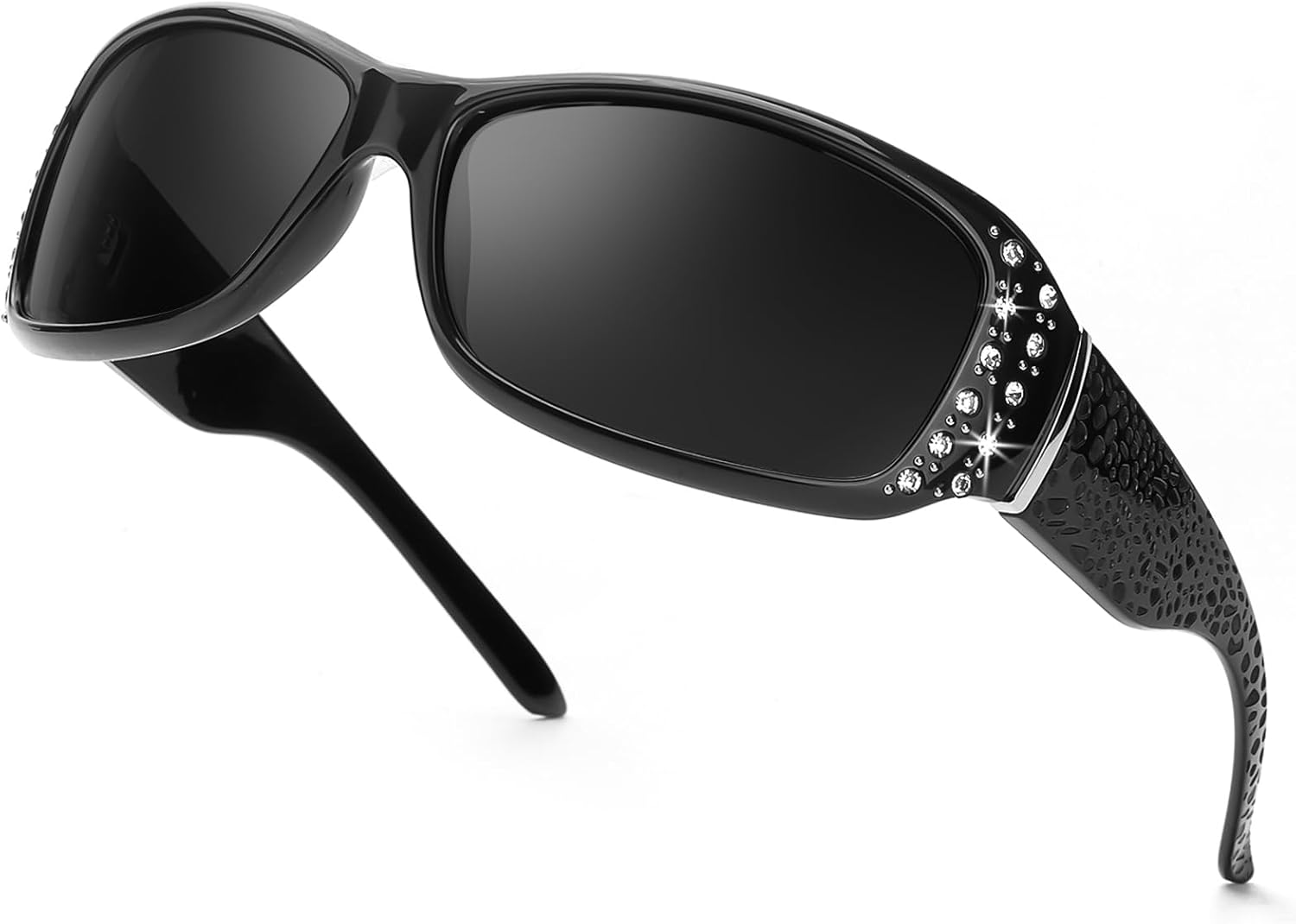 

Женские поляризованные солнцезащитные очки IGnaef с украшениями из страз, защита от УФ-излучения UV400, подходят для вождения, рыбалки и покупок, A01 Black Frame/ Grey Polarized Lens