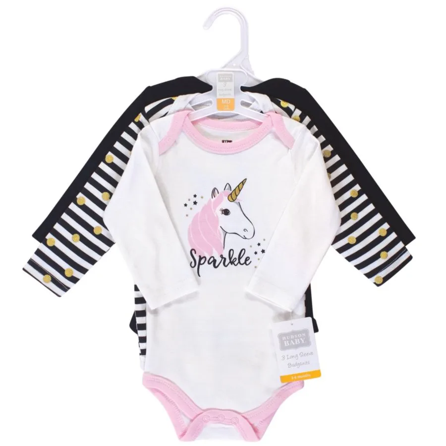 Комплект из 3 хлопковых боди с длинными рукавами Hudson Baby, Sparkle Unicorn — фото 2