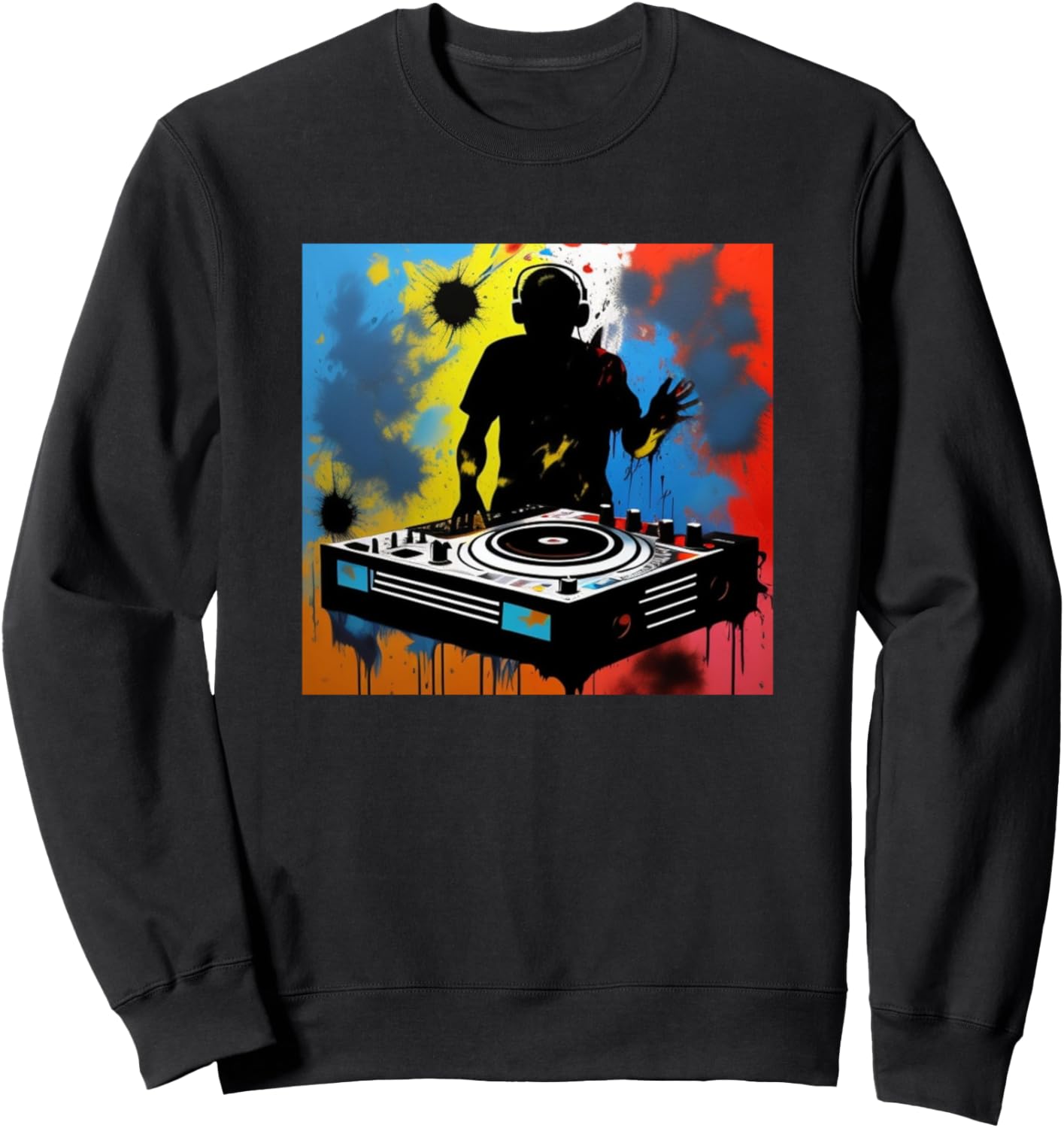 

Яркая толстовка с силуэтом диджея Ди Джоки и проигрывателем виниловых пластинок Dj Turntable Discjockey Men Women Kids | Boys Gift, черный