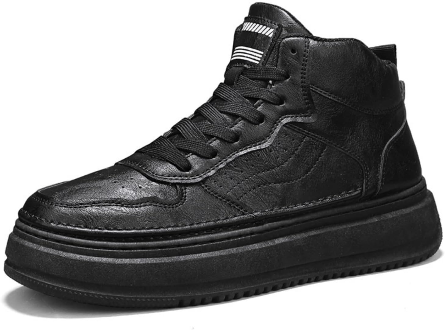 

Мужские кожаные высокие кеды на шнуровке, модные ретро туфли на платформе с амортизированной нескользящей подошвой для повседневной ходьбы и активного отдыха на открытом воздухе Kelibasi, черный