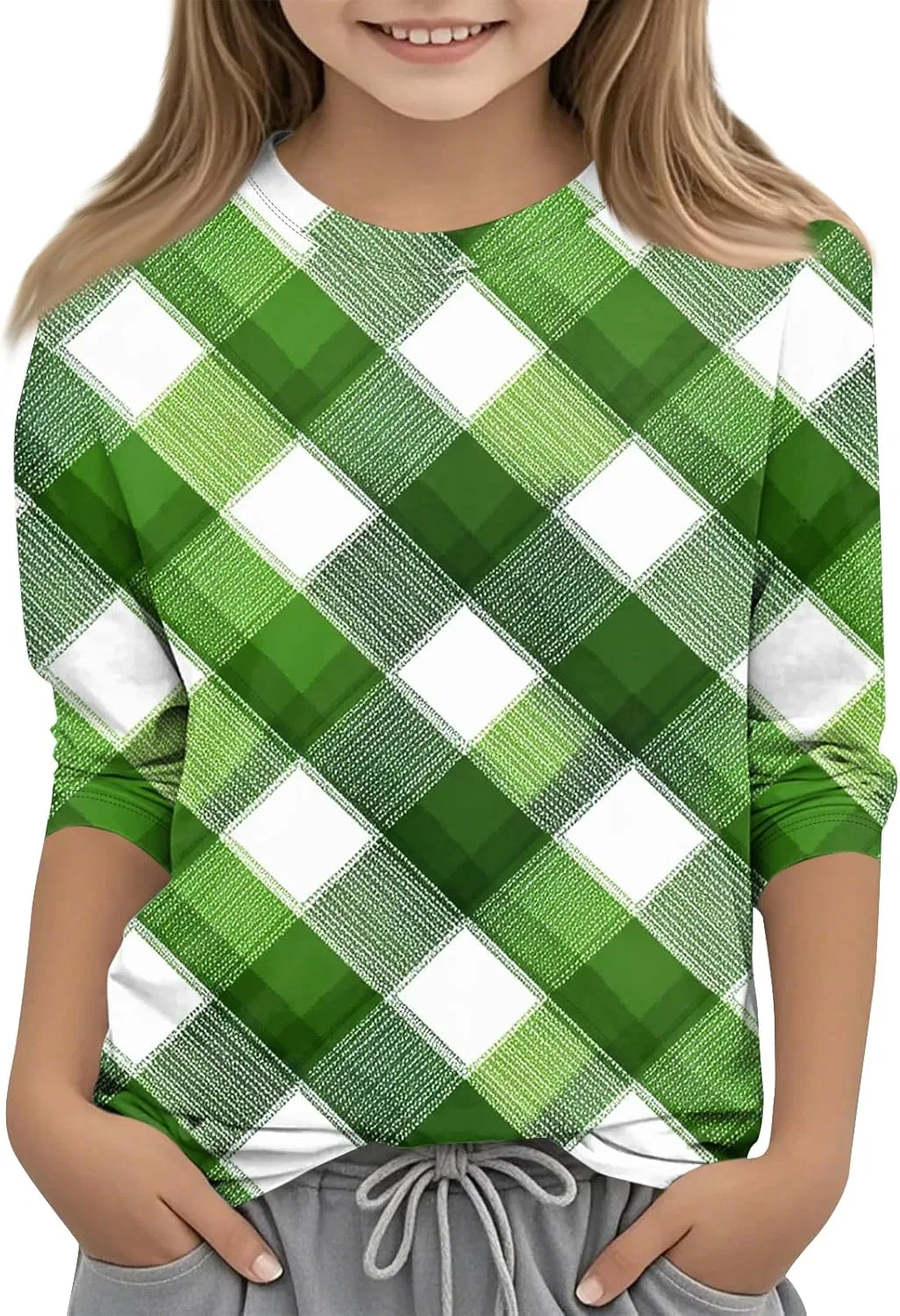 Футболка с принтом St Patrick's Day, 3/4 рукав, Oversized, девочковая, 2-green