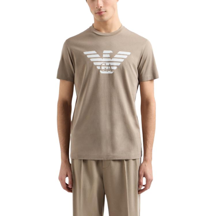 Футболка из пима-джерси с логотипом Print EMPORIO ARMANI, хаки — фото 2