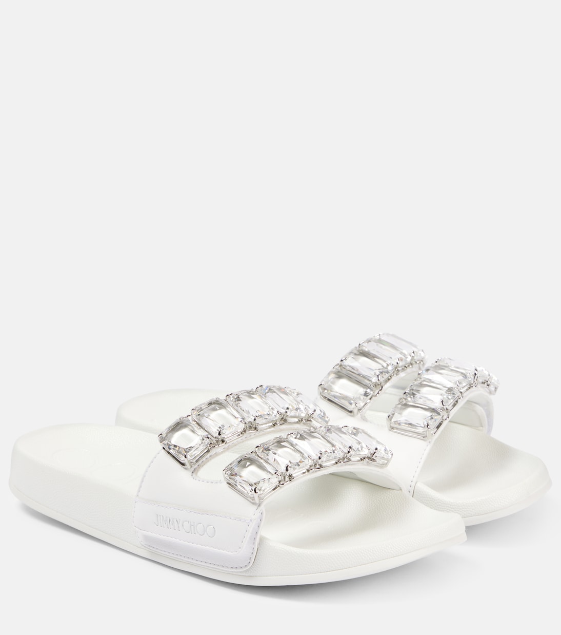 Кожаные шлепанцы с декором Fitz Crystal Jimmy Choo, V White