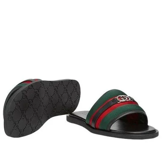 Шлепанцы Gucci 25 Interlocking G, цвет «Черный, зеленый, красный» — фото 3