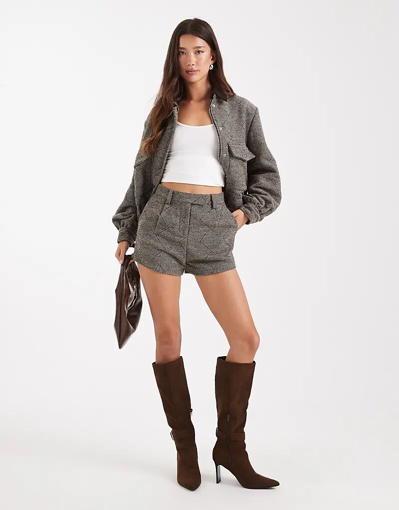 

4th & Reckless шерстяные шорты со складками спереди, коричневого цвета, в клетку «ёлочка»