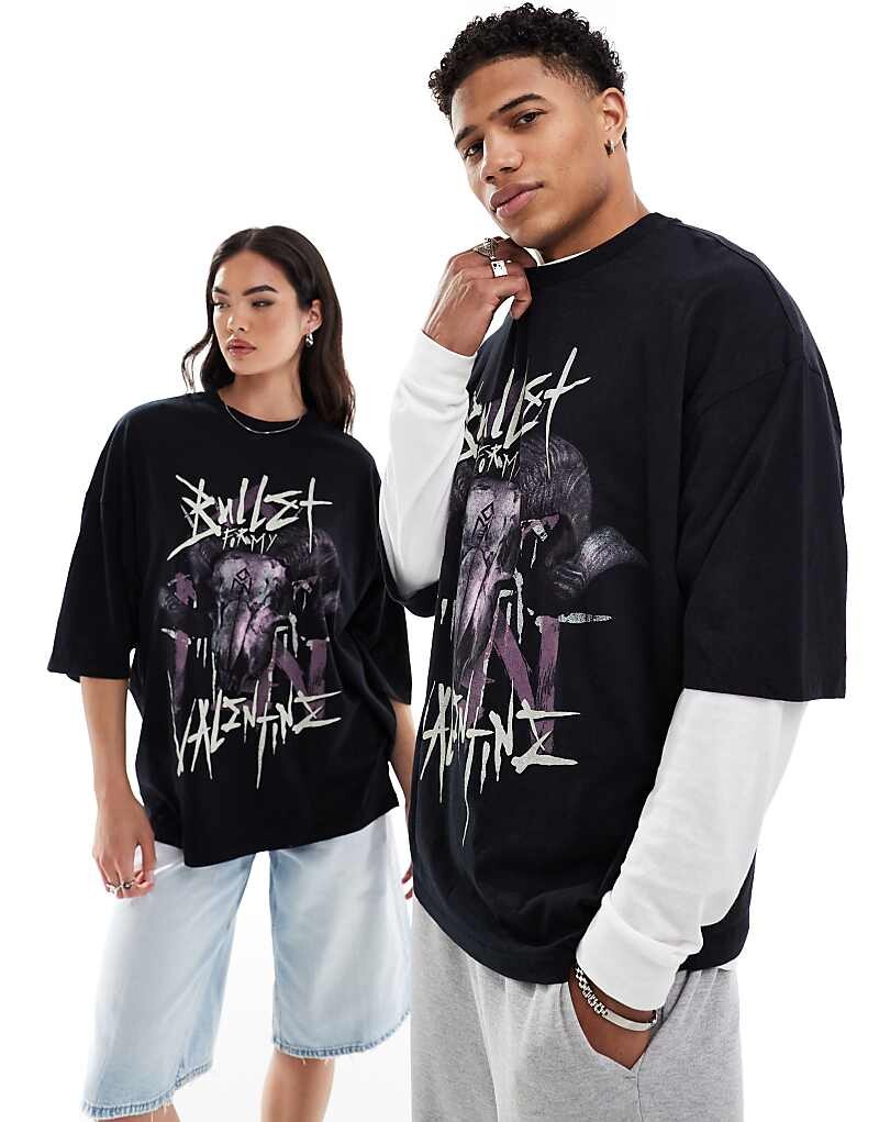 

Черная объемная футболка унисекс с принтом Bullet For My Valentine ASOS DESIGN