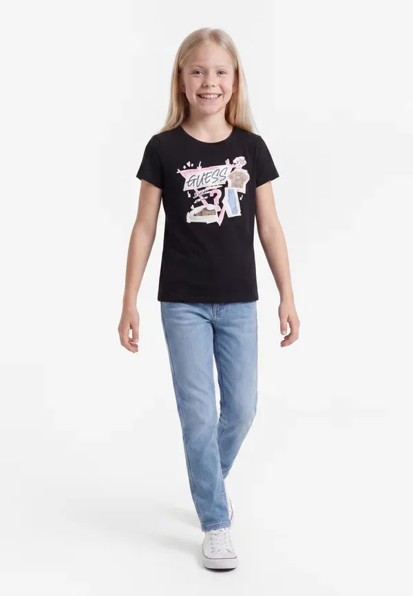 Футболка детская Guess Kids teens ss t-shirt_logo print t-shirt, цвет черный
